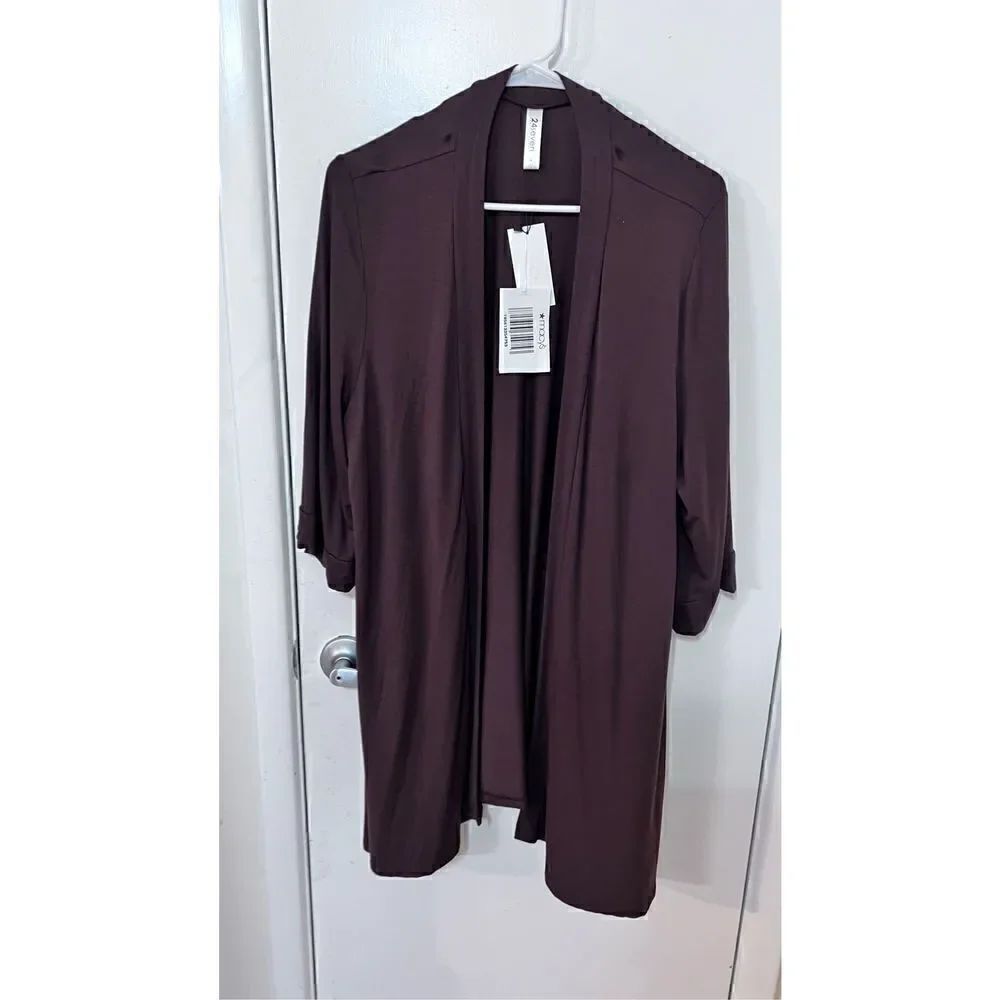 24Seven Comfort Apparel Womens Open Front Cardigan Brown Plus Size 1X P1-256 NWT